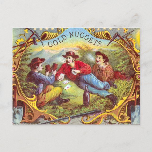 Gold Nuggets: Antique Cigar Label Wild West Art Postcard (Front)