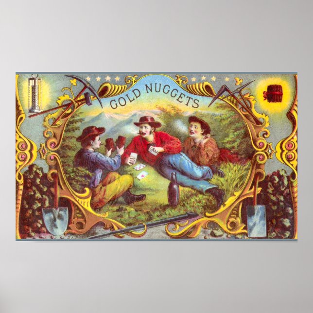 Gold Nuggets: Antique Cigar Label Wild West Art Poster (Front)