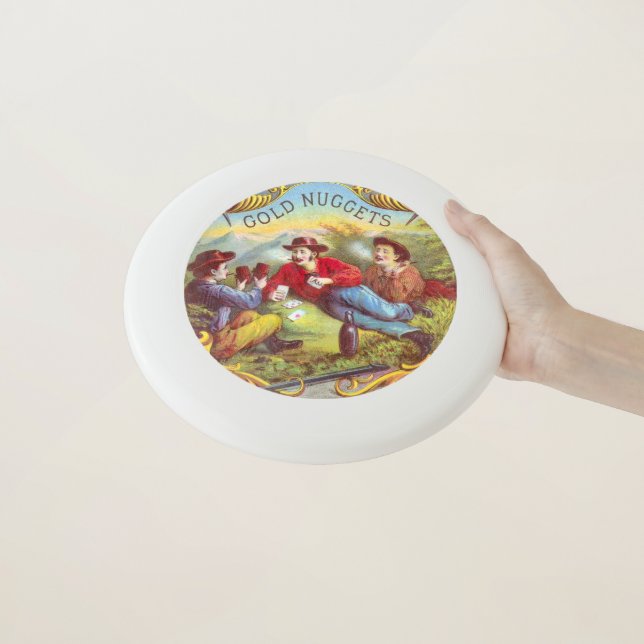 Gold Nuggets: Antique Cigar Label Wild West Art Wham-O Frisbee (In Hand)