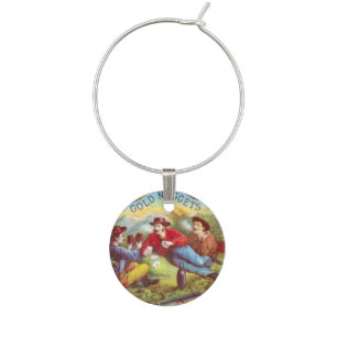 Gold Nuggets: Antique Cigar Label Wild West Art Wine Charm