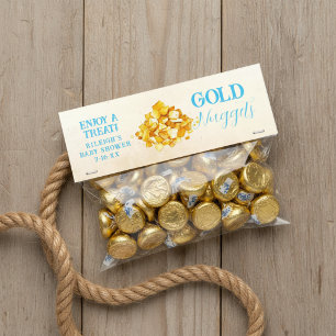 Gold Nuggets Candy Blue Baby Shower Favor Food Tag