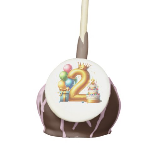 Gold Number 2nd Birthday Colorful Balloons Crown  Cake Pops