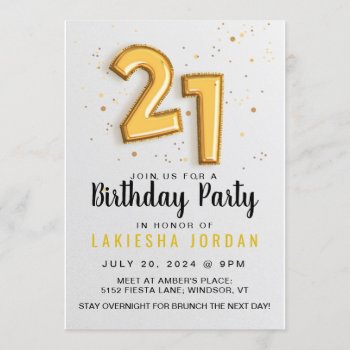 Gold Number Balloons 21st Birthday Invitation by wicked_stationery at Zazzle