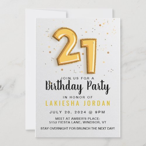 Gold Number Balloons 21st Birthday Invitation