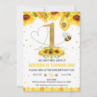 Gold Number Sunflowers Bees Bee-Day First Birthday Invitation