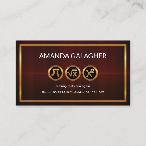 Gold Numerical Symbols Frame Tutor Business Card