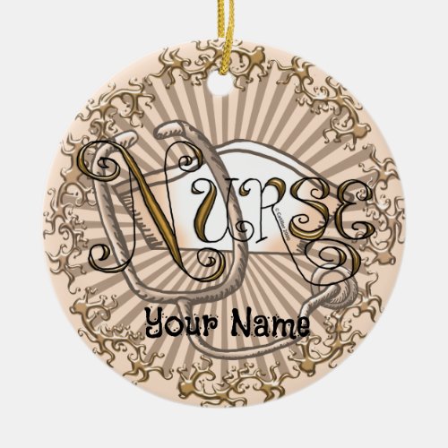 Gold Nurse Letters Ceramic Ornament