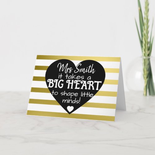 Gold Nursery Thank you Teacher Bag BIG HEART Card