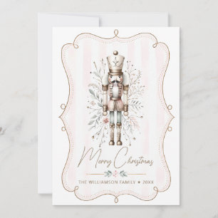 Gold Nutcracker Christmas Card Blush Stripe Frame