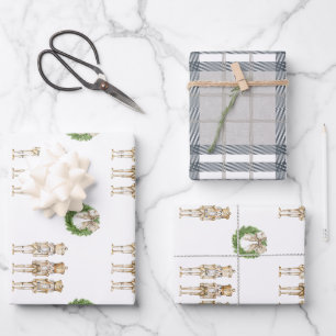 Gold Nutcracker Christmas Wrapping Paper Sheets