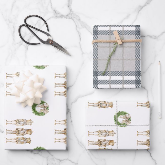 Gold Nutcracker Christmas  Wrapping Paper Sheets (Front)