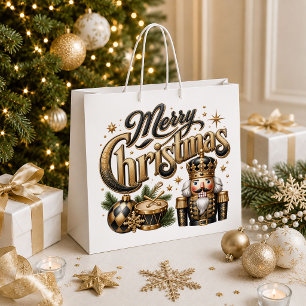 Gold nutcracker luxe christmas gift bag