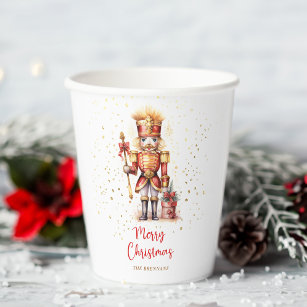 Gold Nutcracker Merry Christmas Paper Cups