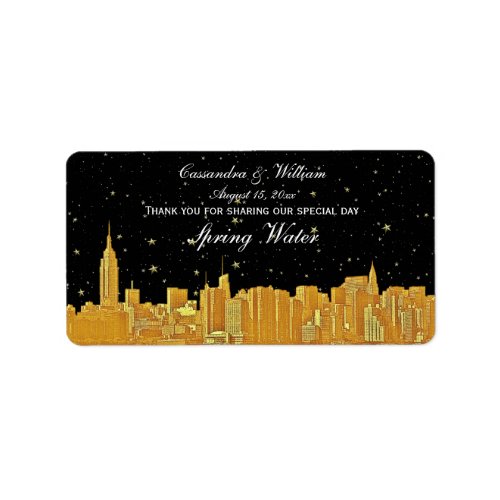 Gold NYC Etched Starry Skyline Water Bottle Label