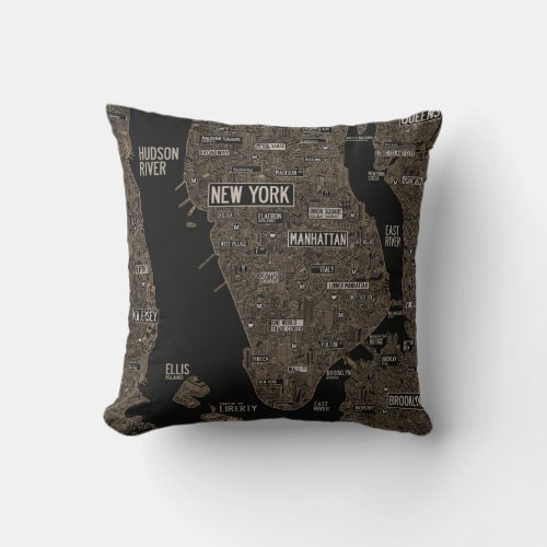 Gold NYC new york city map USA hand drawing Throw Pillow