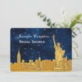 Gold NYC Skyline #2 Blue Starry BG H Bridal Shower Invitation (Standing Front)