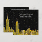 NYC Skyline 2 Etched ESB Checkered Taxi Sweet 16 Invitation | Zazzle