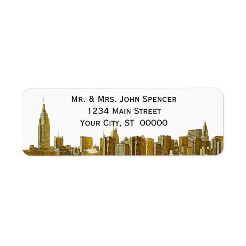 Gold NYC Wide Skyline Etched BW Address Label