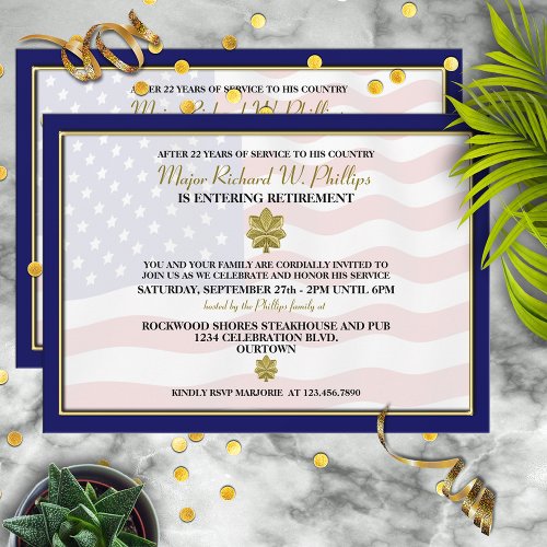 Gold Oak Leaf Military Retirement Party Invitation