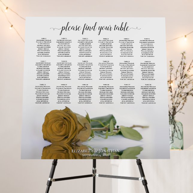 Gold Ochre Rose 18 Table Wedding Seating Chart Foam Board (In Situ (Stand))