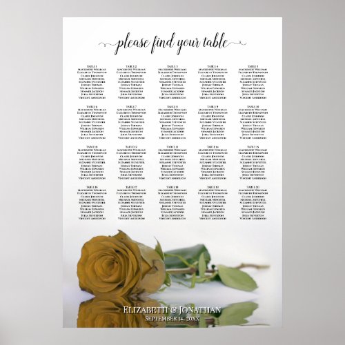 Gold Ochre Rose 20 Table Wedding Seating Chart