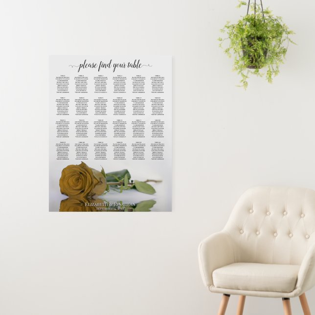 Gold Ochre Rose 24 Table Wedding Seating Chart Foam Board (In Situ (Wall))
