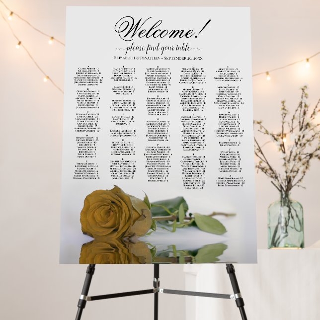 Gold Ochre Rose Alphabetical Seating Chart Welcome Foam Board (In Situ (Stand))