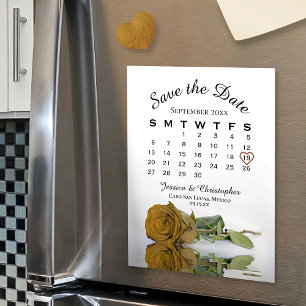 Gold Ochre Rose Save the Date Calendar Magnet
