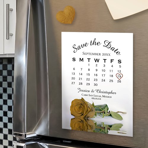 Gold Ochre Rose Save the Date Calendar Magnet