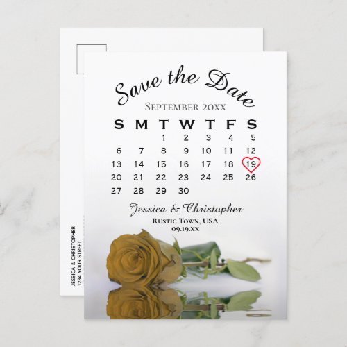 Gold Ochre Rose Wedding Calendar Save the Date Announcement Postcard