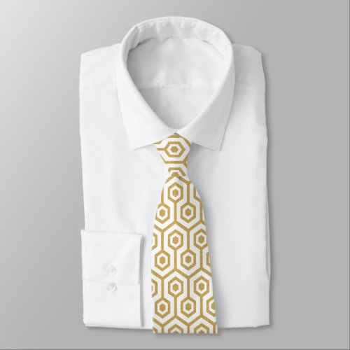 Gold Octagonal Pattern On Custom White Background Tie