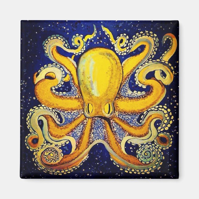 Gold Octopus in Blue Magnet (Front)