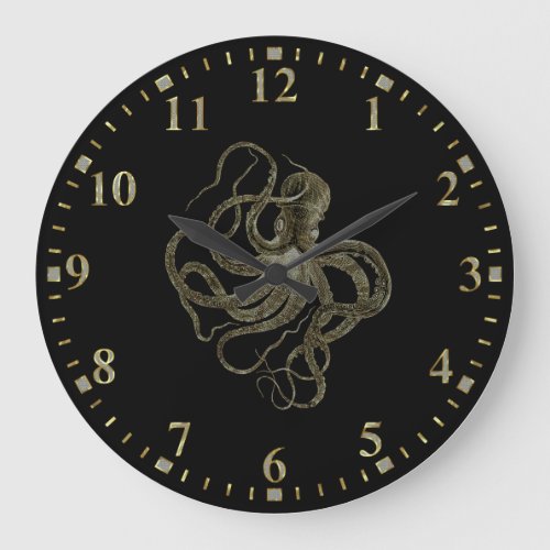 Gold octopus on black large clock