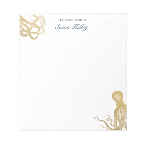 Gold Octopus Personalized Notepad