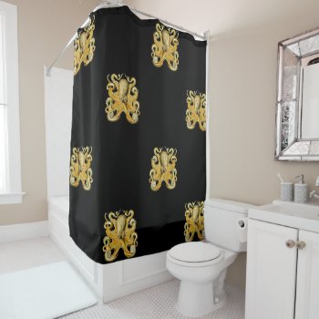 Gold Octopus Shower Curtain by OneStopGiftShop at Zazzle