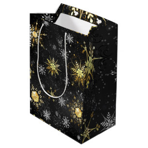 Gold of Black Snowflakes Xmas Christmas  Medium Gift Bag