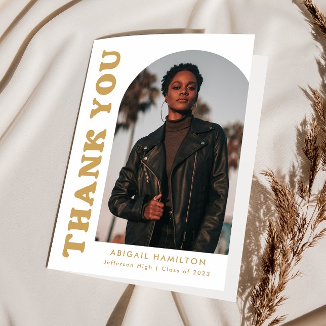 Gold Offset Arch 4 Photo Graduation Thank You Card (Creator Uploaded)