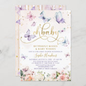 Gold Oh Baby Butterfly Kisses Baby Shower Invitation (Front/Back)