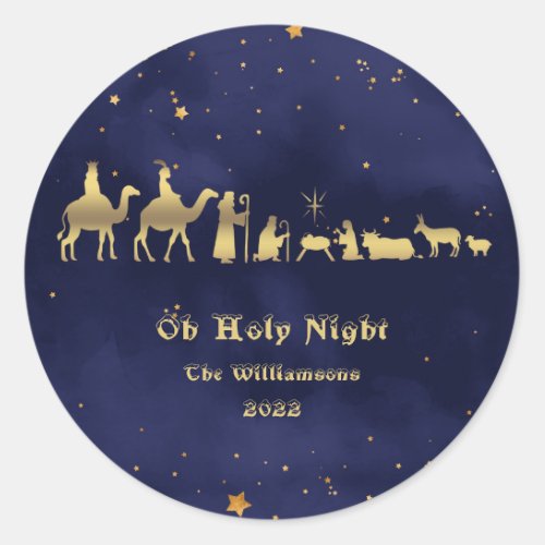 Gold Oh Holy Night Customized Christmas Classic Round Sticker