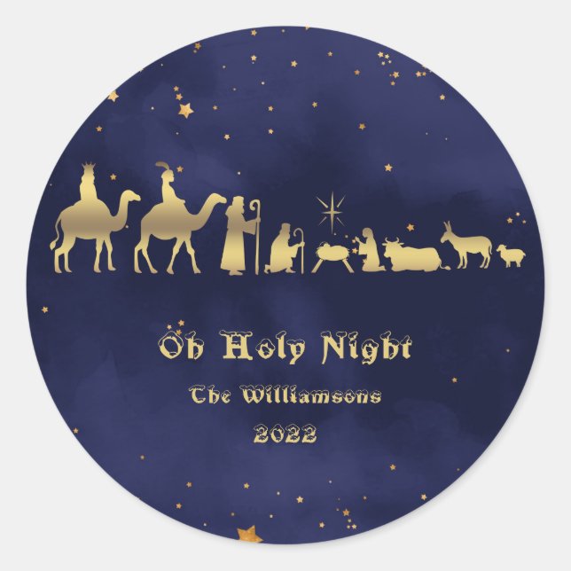 Gold Oh Holy Night Customized Christmas Classic Round Sticker (Front)