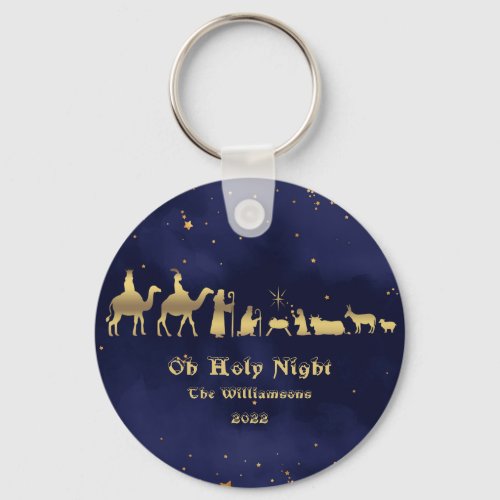 Gold Oh Holy Starry Night Christmas Ceramic  Keychain