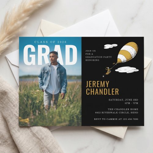 Gold Oh The Places Youll Go Graduation PhotoPop Invitation
