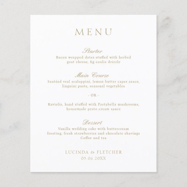 Gold Old Money Elegant Wedding Menu (Front)