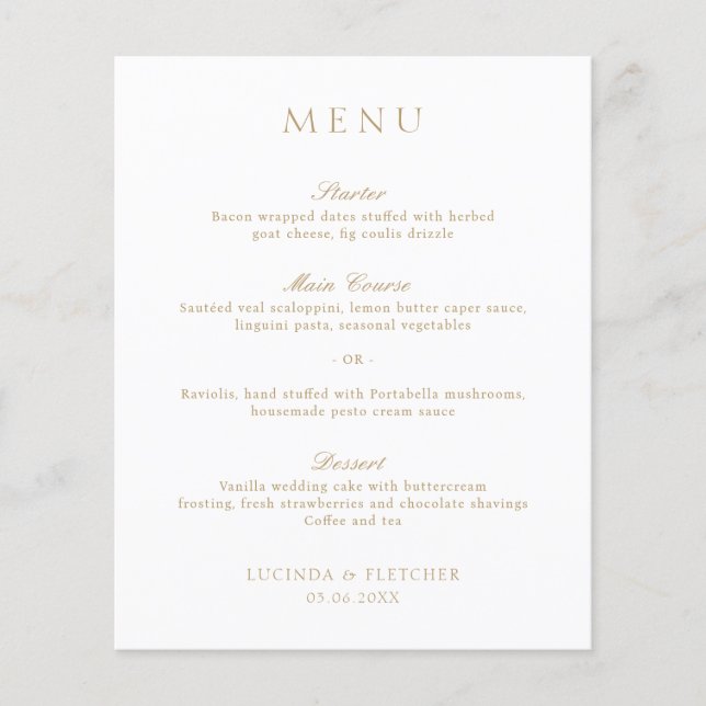 Gold Old Money Elegant Wedding Menu Flyer (Front)