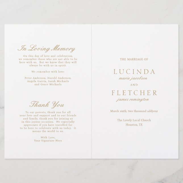 Gold Old Money Elegant Wedding Program (Front)