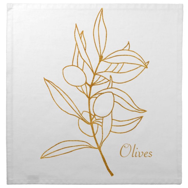 Gold Olive Branch Elegant Cloth Napkin (Front)