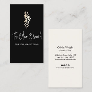 Gold Olive Branch Italian or Greek Catering Chef Business Card