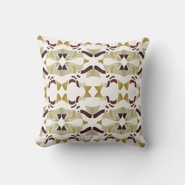 Gold Olive Burgundy Beige on White Large Tiles Throw Pillow (Front)