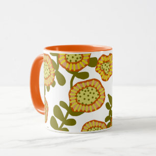Gold Olive Orange Floral Design © Cathy Thompson Mug