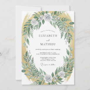 Gold Olive Wreath Wedding Invitation